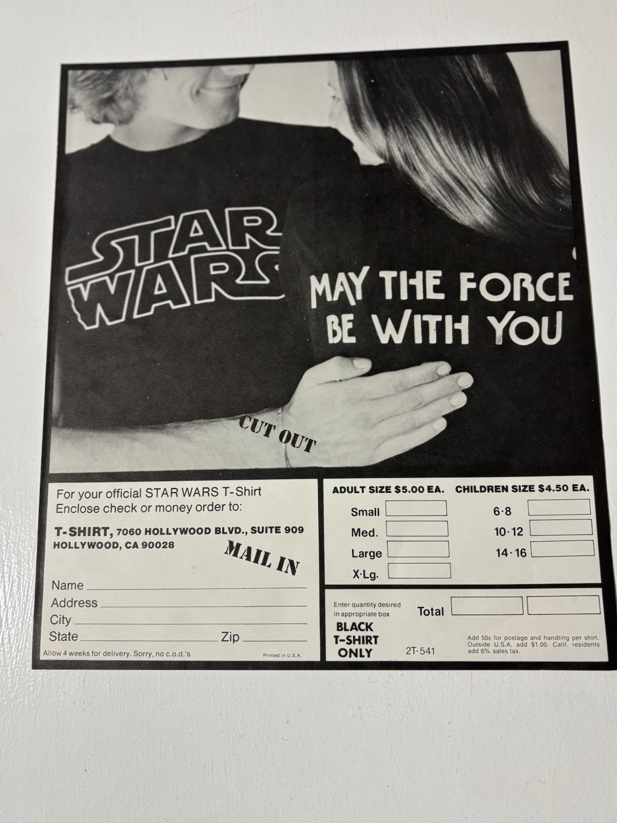 STAR WARS 1970’s Official vintage t-shirt order form 2T-541 MAIL IN
