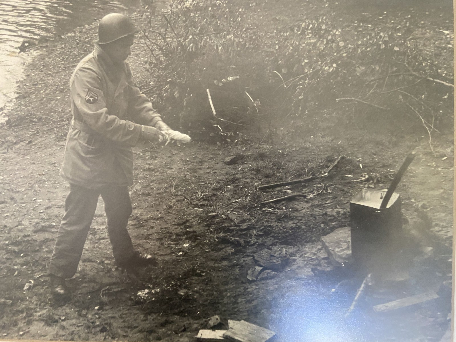 1944 Americans Preparing for D-Day Framed Photo Ludlow England Tech Sgt Cleaning