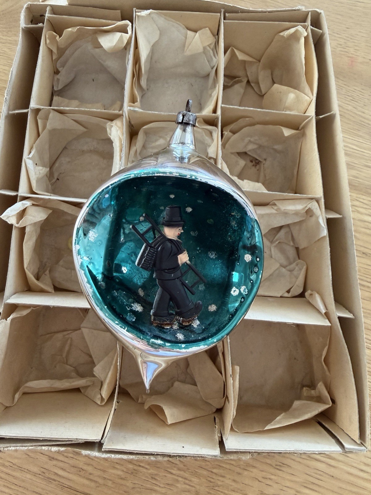 Vintage Glass Czech Diorama Christmas Ornament ( No Box )