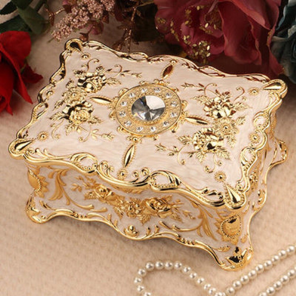 ♫ GRANDFATHER\'S CLOCK  ♫  RECTANGLE WHITE GOLD TIN ALLOY MUSIC BOX