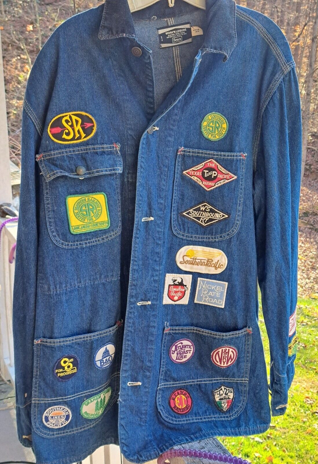 Sears Work N Leisure Denim VTG Conductor 18 Railroad Patches Jacket Size M 38-40