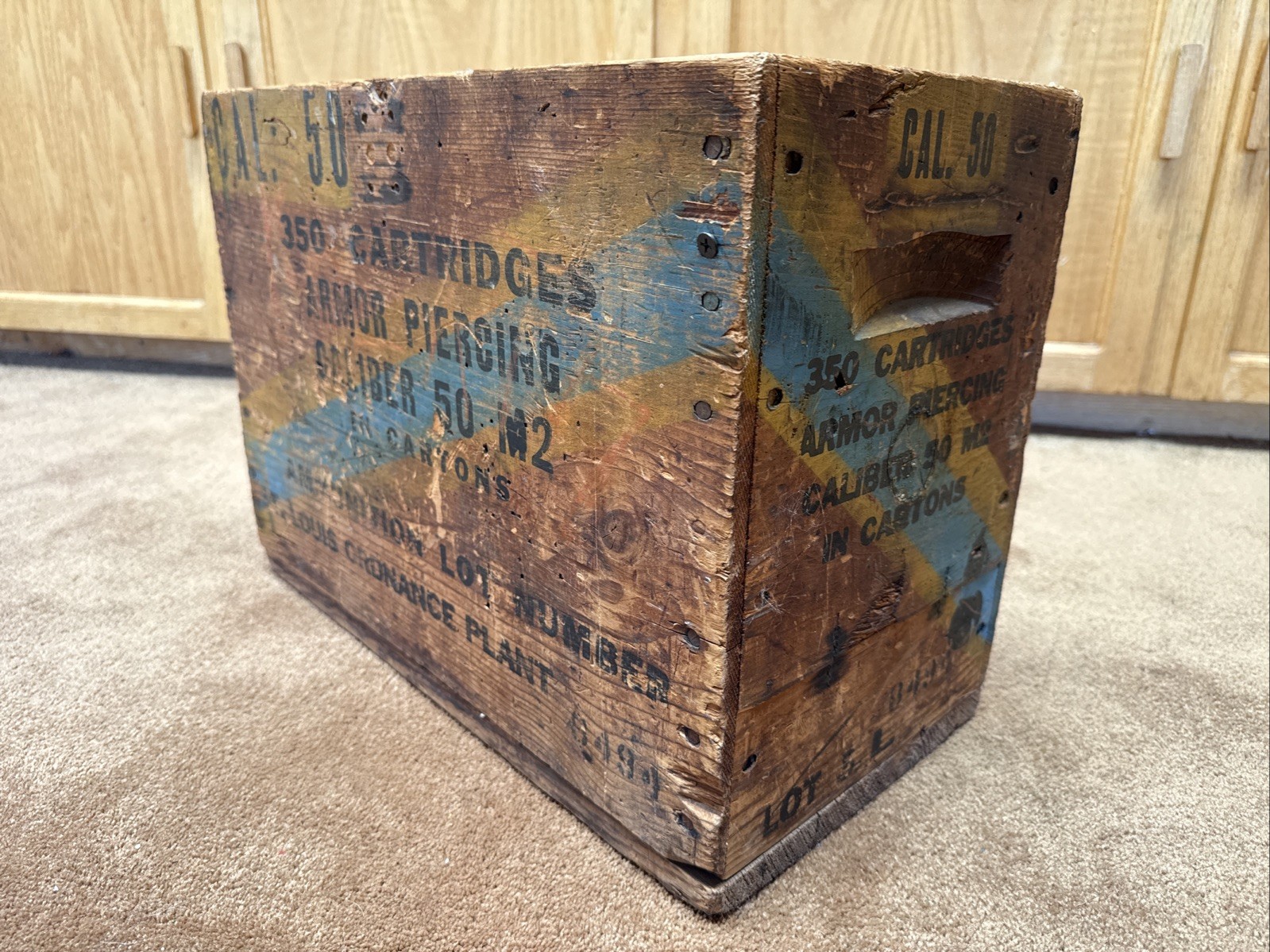 Vintage Antique Wooden 50 Caliber Armor Piercing Bullets Ammo Box Crate Large