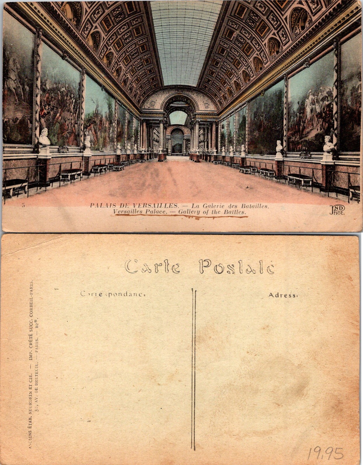 Versailles France Palais de Versailles, La Galerie des Batailles Postcard 73444