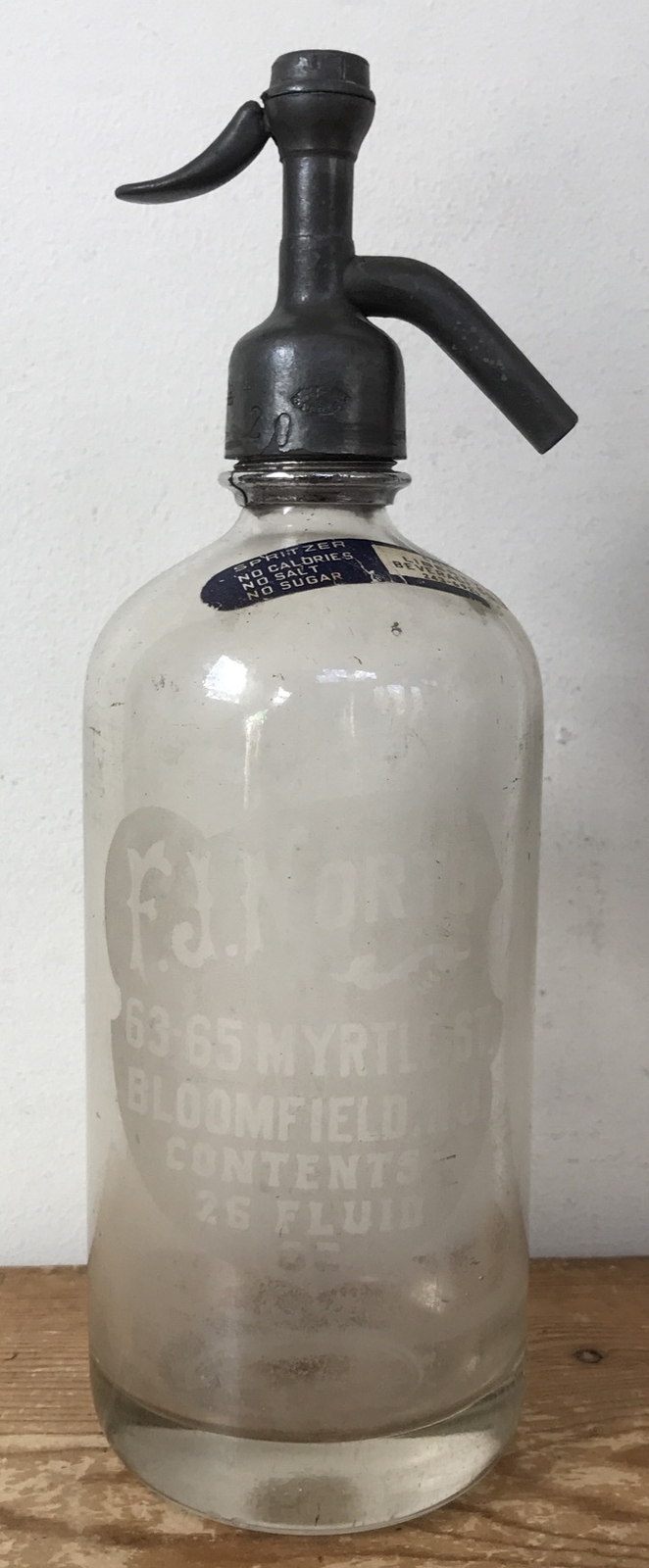 Vtg Antique FJ North Bloomfield NJ Liberty Beverage Spritzer Pump Seltzer Bottle
