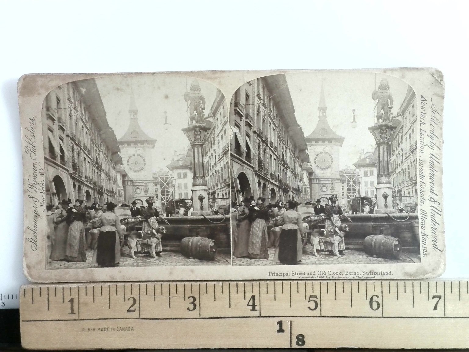 Principal Street Old Clock Berne Switzerland Stereoview Underwood & Underwood