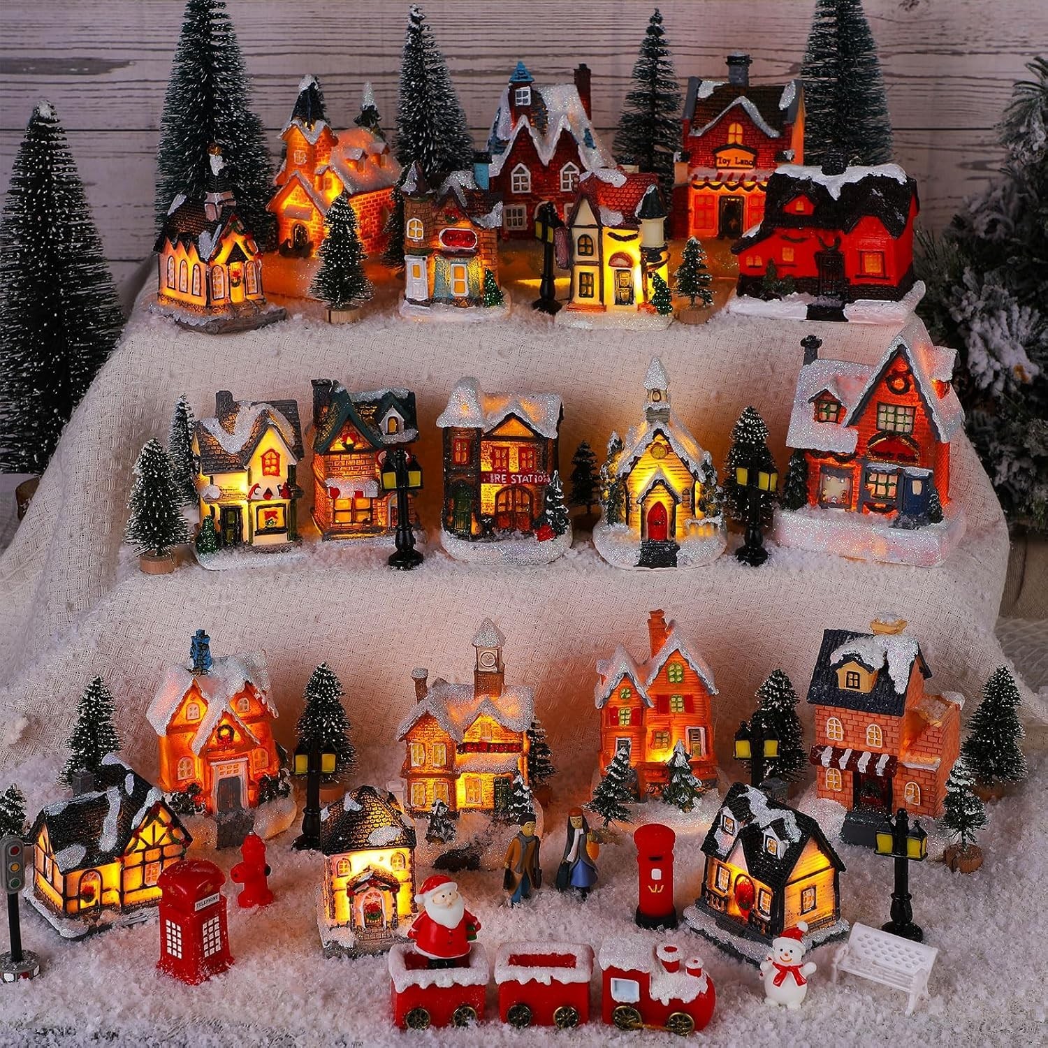 64 Pcs LED Christmas Village Houses Holiday Town Scene Set Resin Multicolor 64 Pcs LED Christmas Village Houses Holiday Town Scene Set Resin Multicolor
