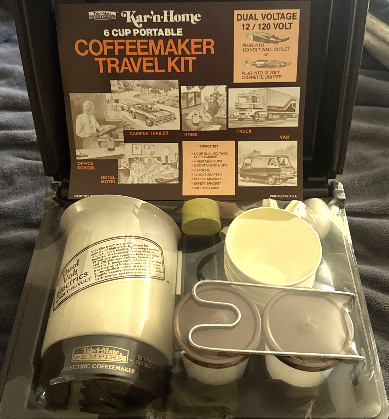 Vintage KAR 'N HOME Portable 120/12V Coffee Pot Maker Travel Kit W/Case NEW rare