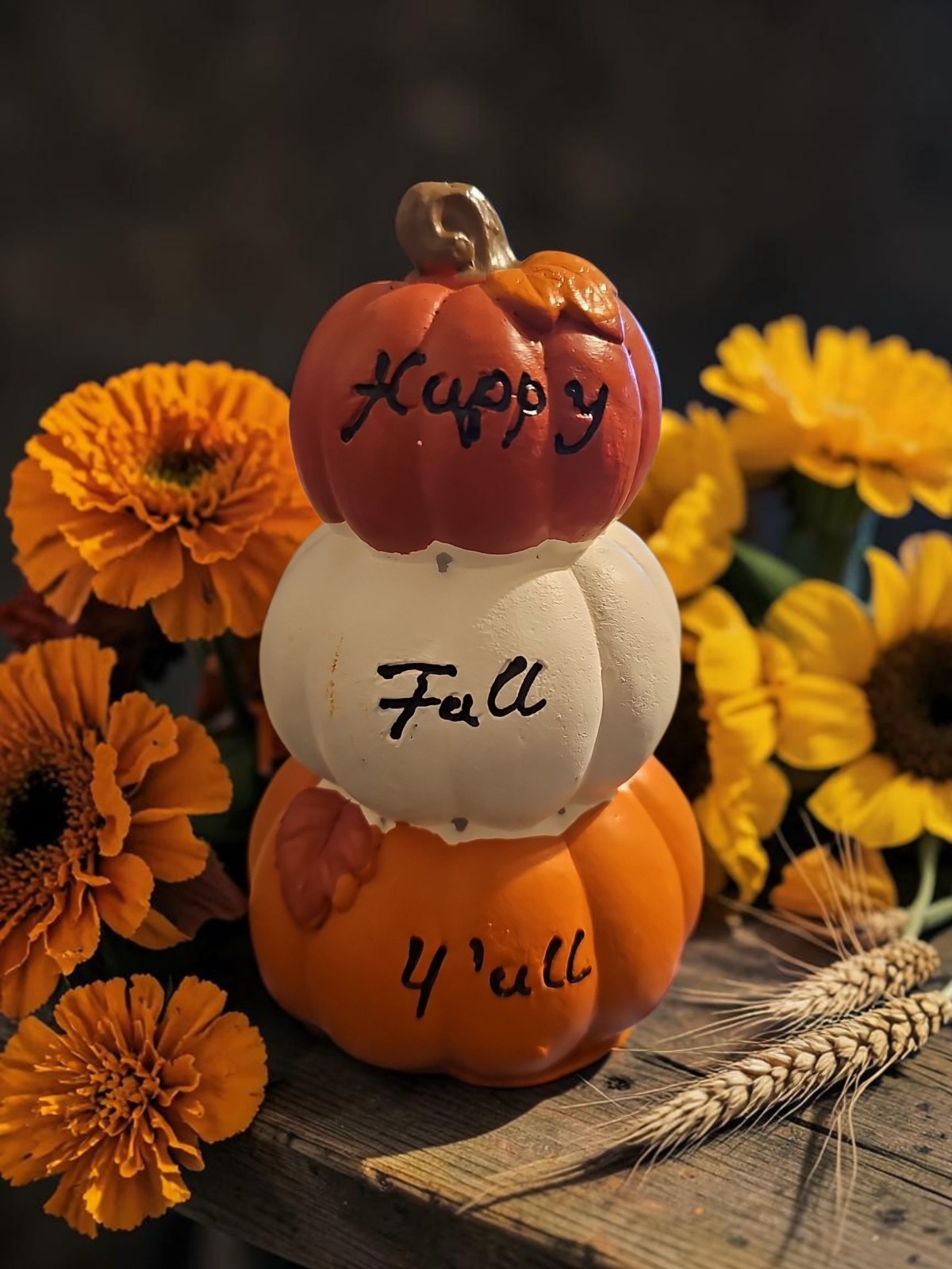 Happy Fall Y’all Stacked Pumpkin Tabletop Décor – Autumn Harvest Decoration