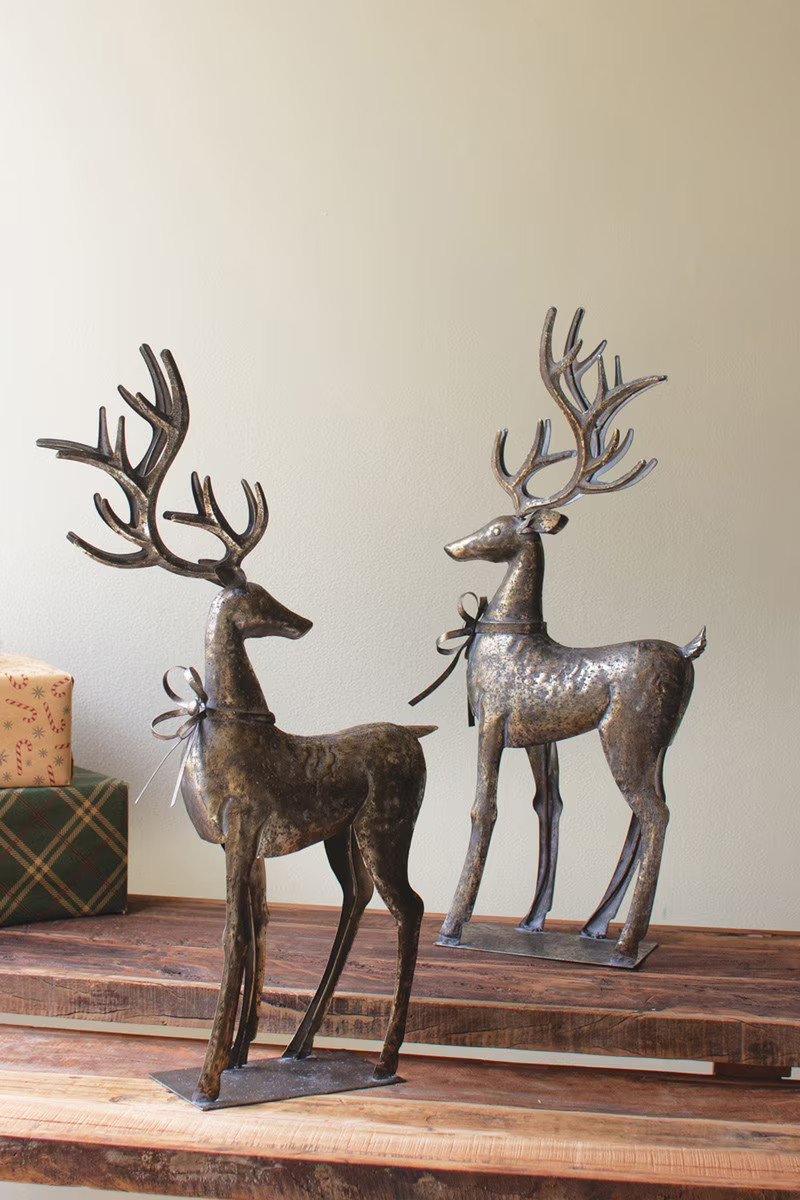 Set Of 2 Rustic Metal Reindeer Great Option For Gift Home Decor Collectible