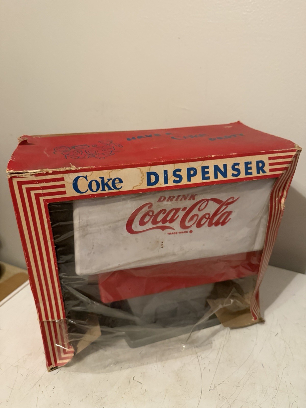 Vintage Coca-Cola Toy Coke Dispenser w/ Original Box & 4 Cups