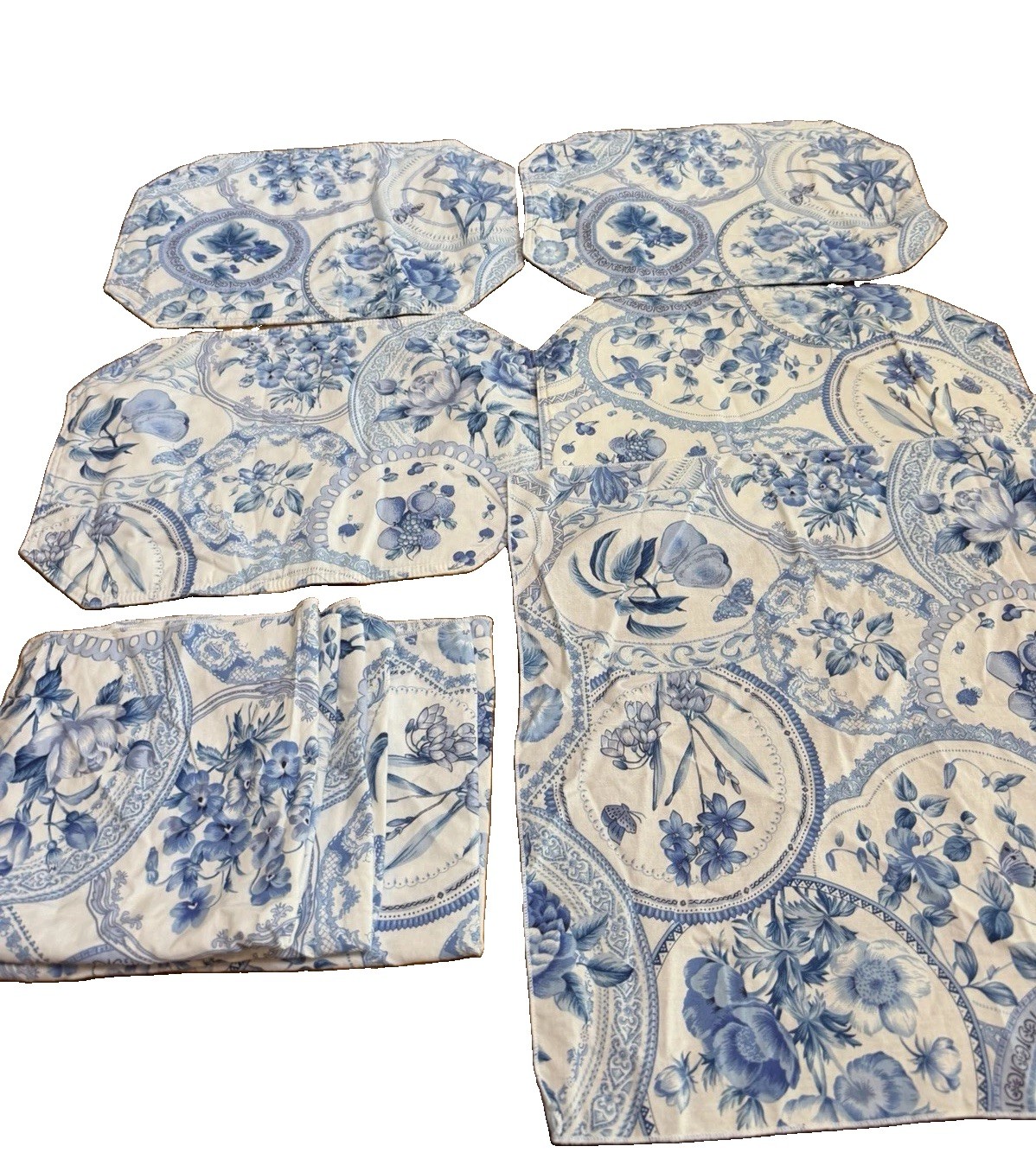 Blue And White Cloth Placemats Napkins Set Of 4 Cottage Mixed Patterns