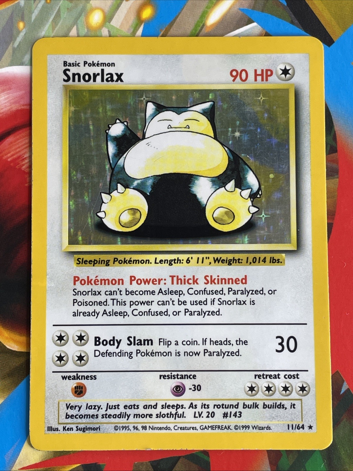 1999 Pokémon Jungle Snorlax Holo 11/64 (No Symbol Error Variation) *RARE* LP-MP