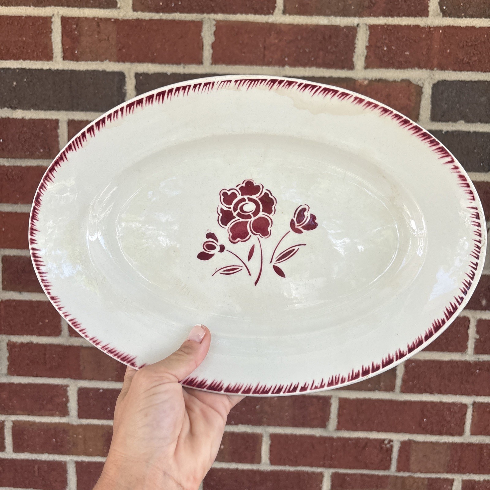 Antique French Porcelain Oval Platter Digoin Badonviller Old Hallow Tray Dish