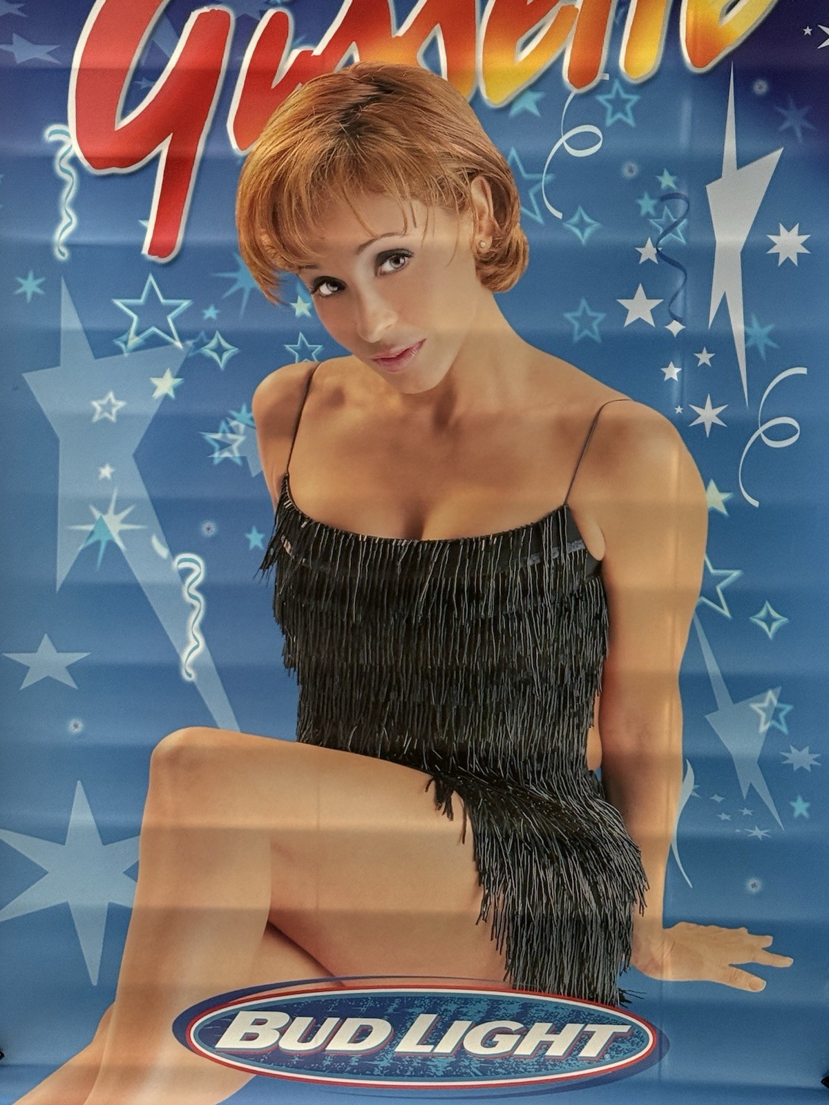 2000 BUD LIGHT GISSELLE Beer Promo Poster 27 X 19 Budweiser Short Hair