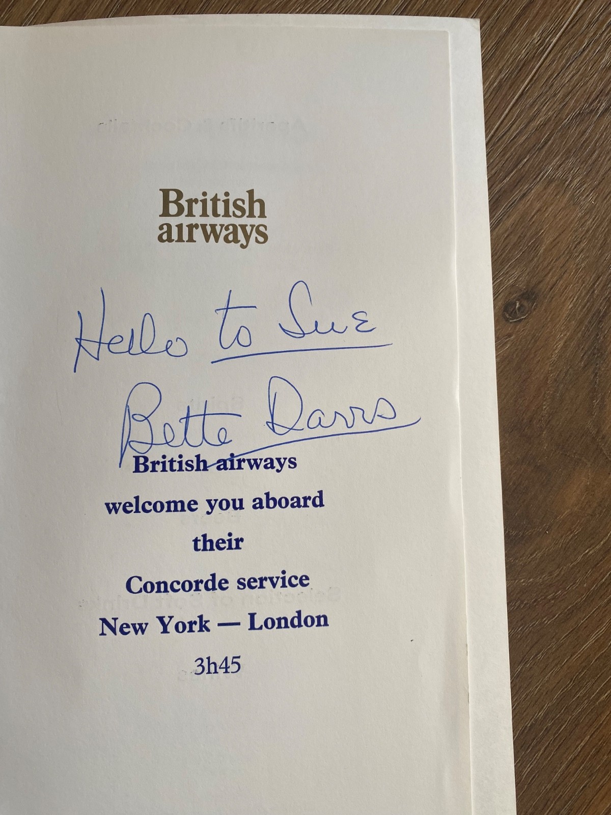 BETTE DAVIS * SIGNED CONCORDE MENU * WITH COA