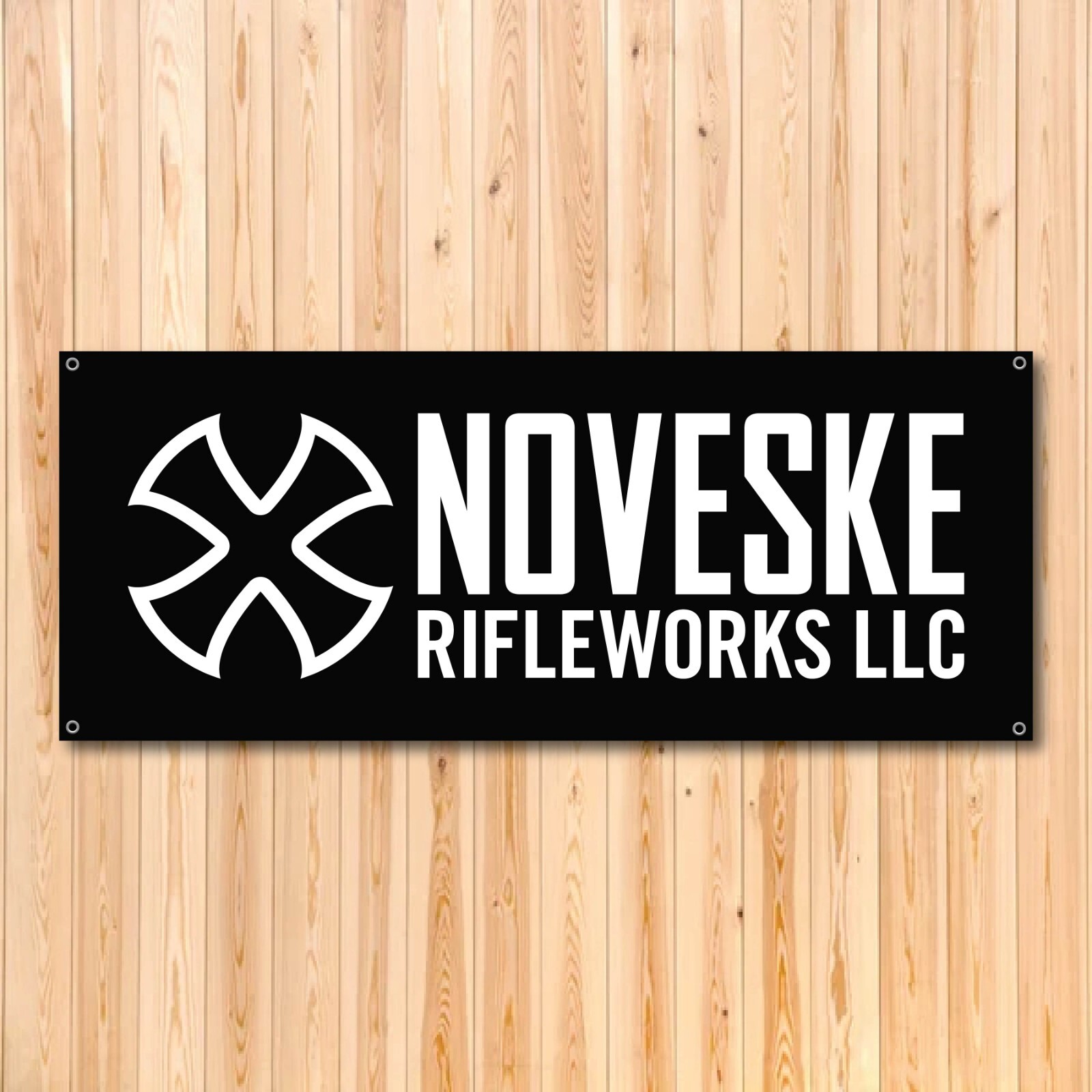 NOVESKE RIFLE COMPANY VINYL BANNER 5’x2’ LARGE CUSTOM RIFLE LOGO DESIGN GUN LOGO