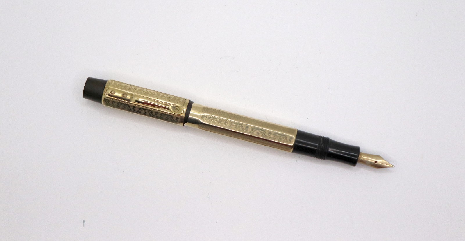 Vintage Gold Filled Chased Button Fill Fountain Pen, 14k  Nib
