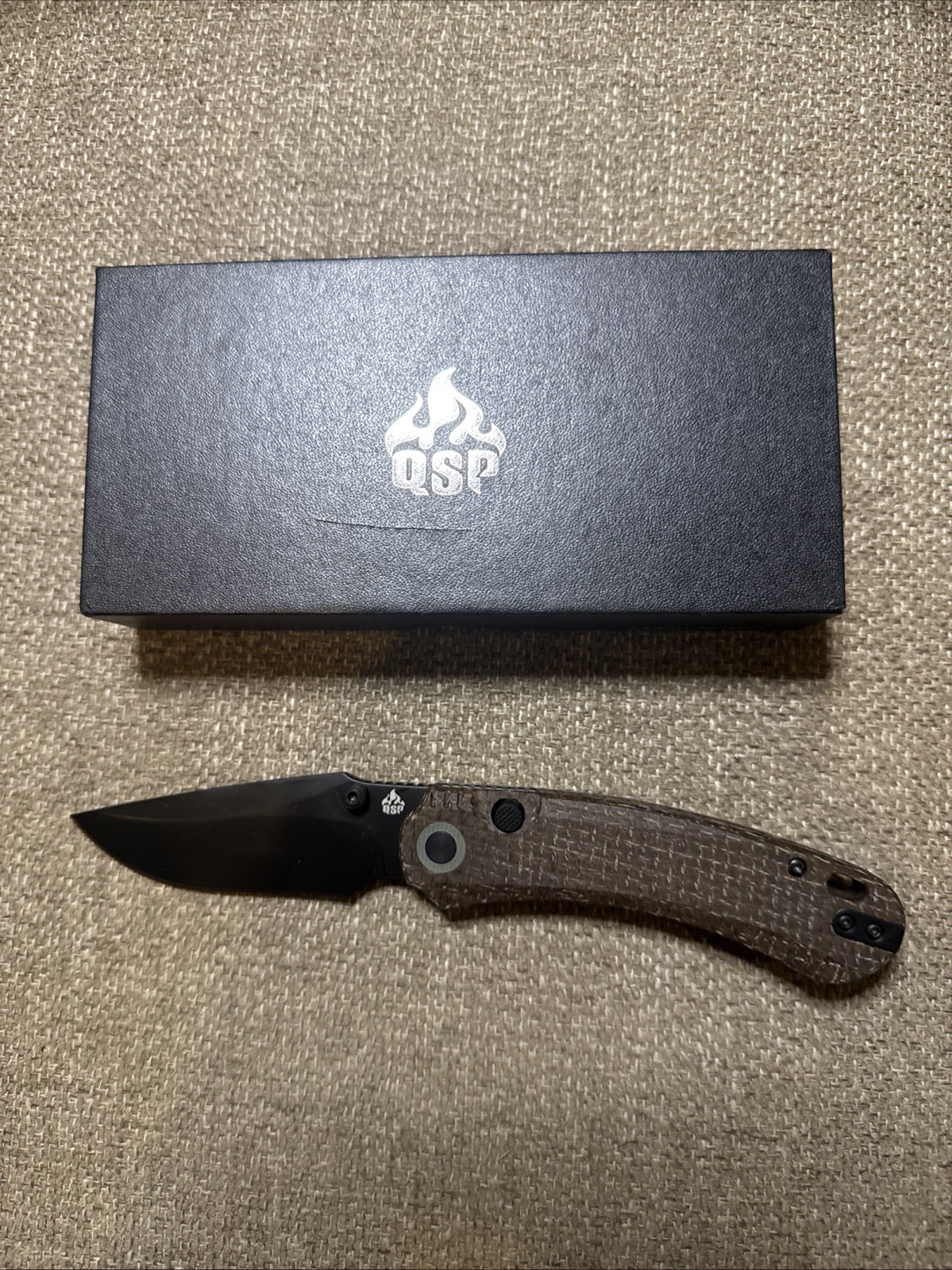 QSP Coyote Super Glow In Dark. G10 Handle Nitro-V Blade Button Lock Thumb Stud.