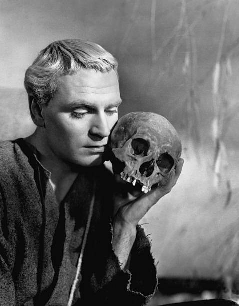 Laurence Olivier as Shakespeare's Prince Hamlet Denmark holds skul- Old Photo