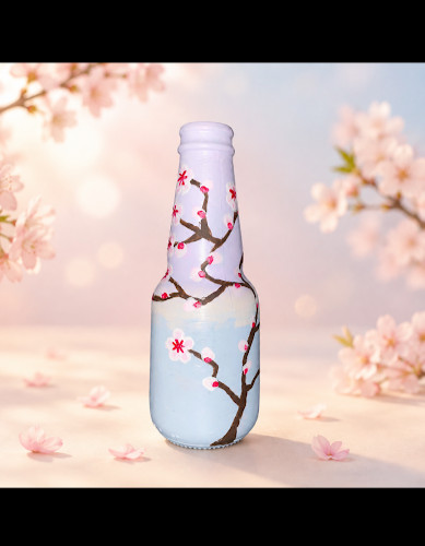 Meranda's Hand Painted Glass Miniature Vase Cherry Blossom