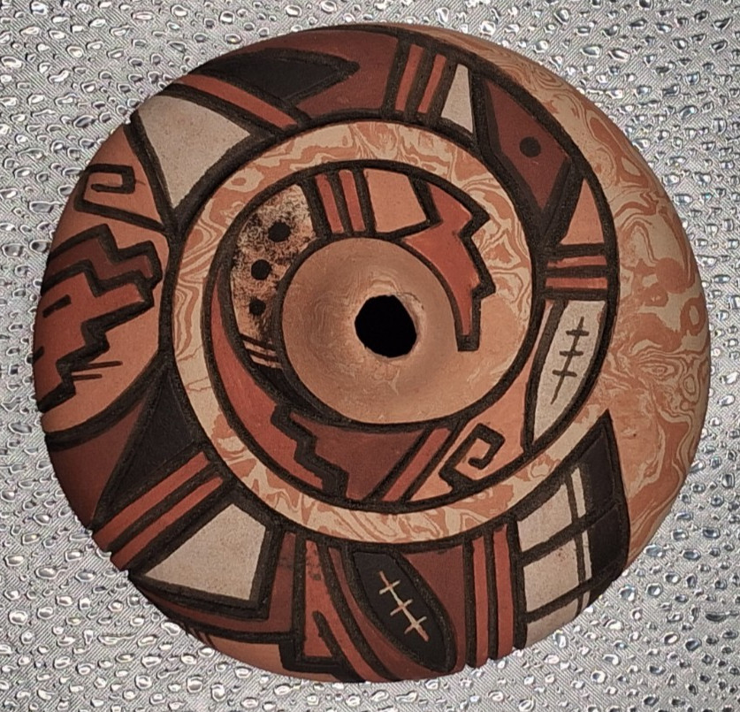 Delmar Polacca Hopi Pottery Seed Pot Carved Polychrome Signed 5\