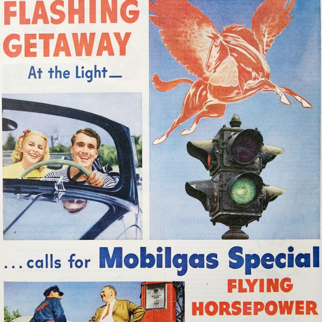 1947 Mobil Motor Oil And Gas Advertisement Gasoline Mobiloil Automobilia DWJJ22