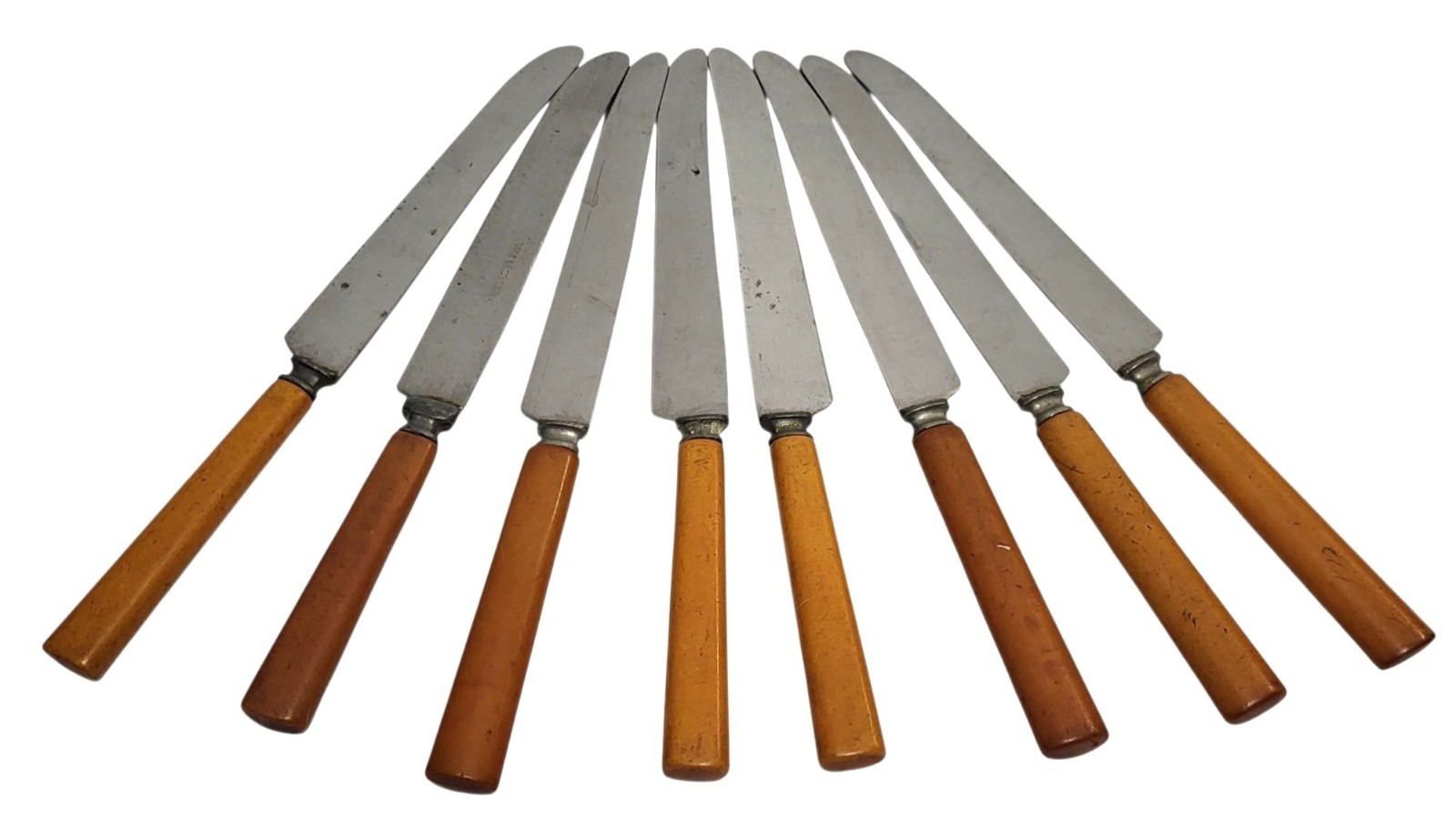 Vintage Sta-Brite Dinner Knives Brown Handle Mid Century Stainless Flatware