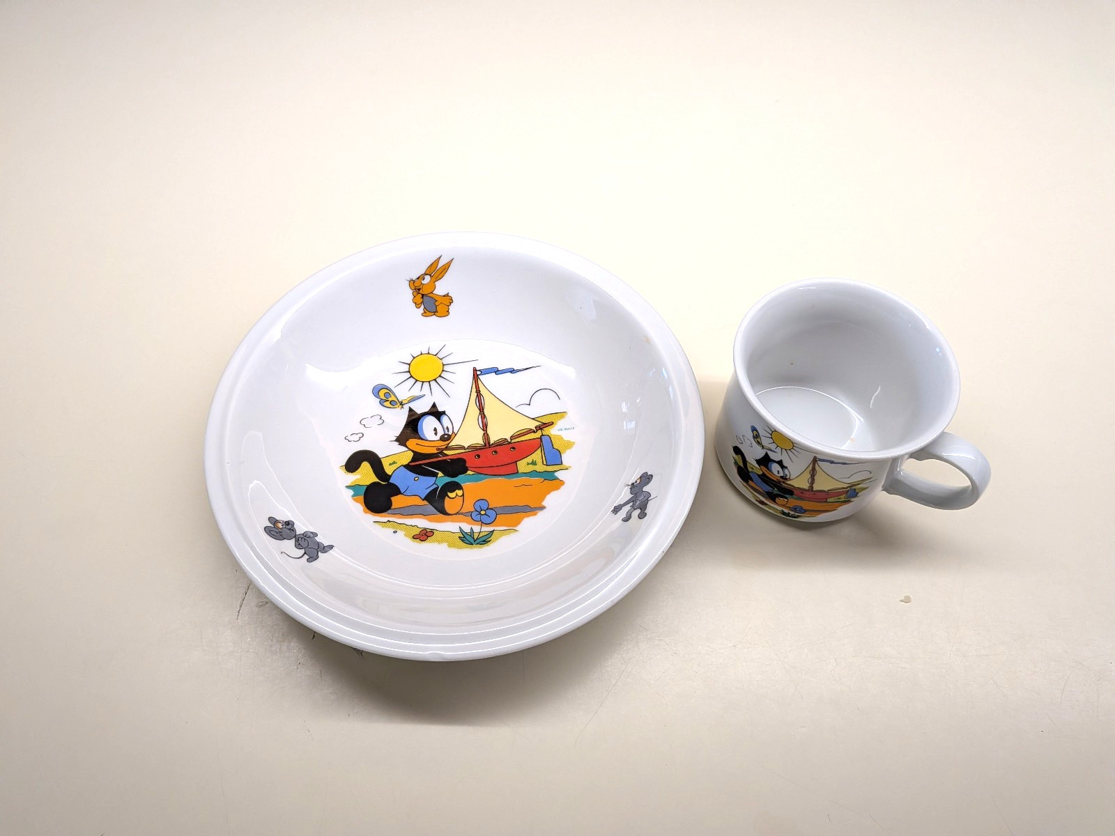 Vintage Winterling Germany Children's Felix the Cat Sailboat Cup and Bowl