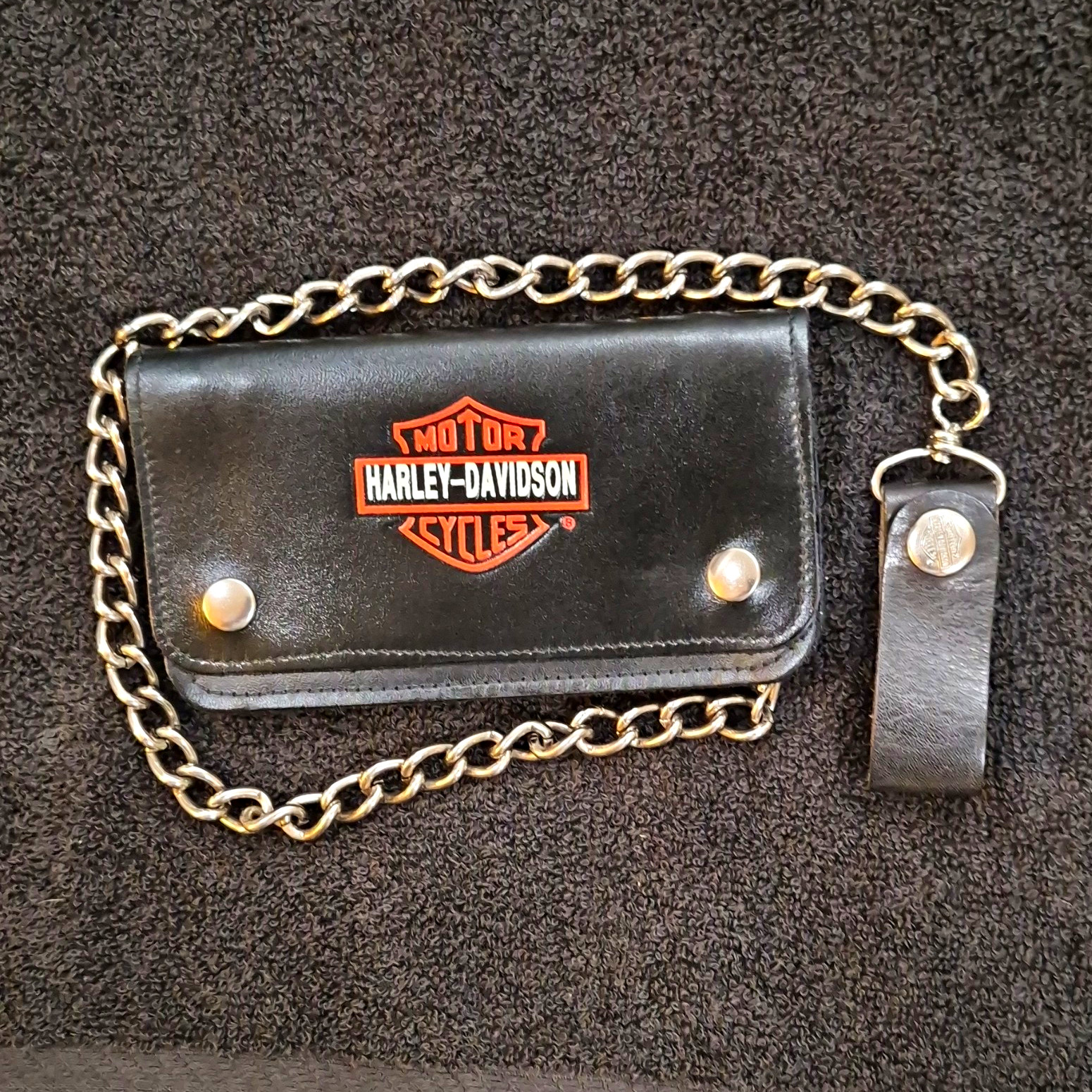 Vintage Harley-Davidson Leather Chain Wallet Black Hand Finished Made USA