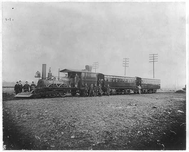 Photo:John Bull Locomotive c1893 First Passenger Train in America Men