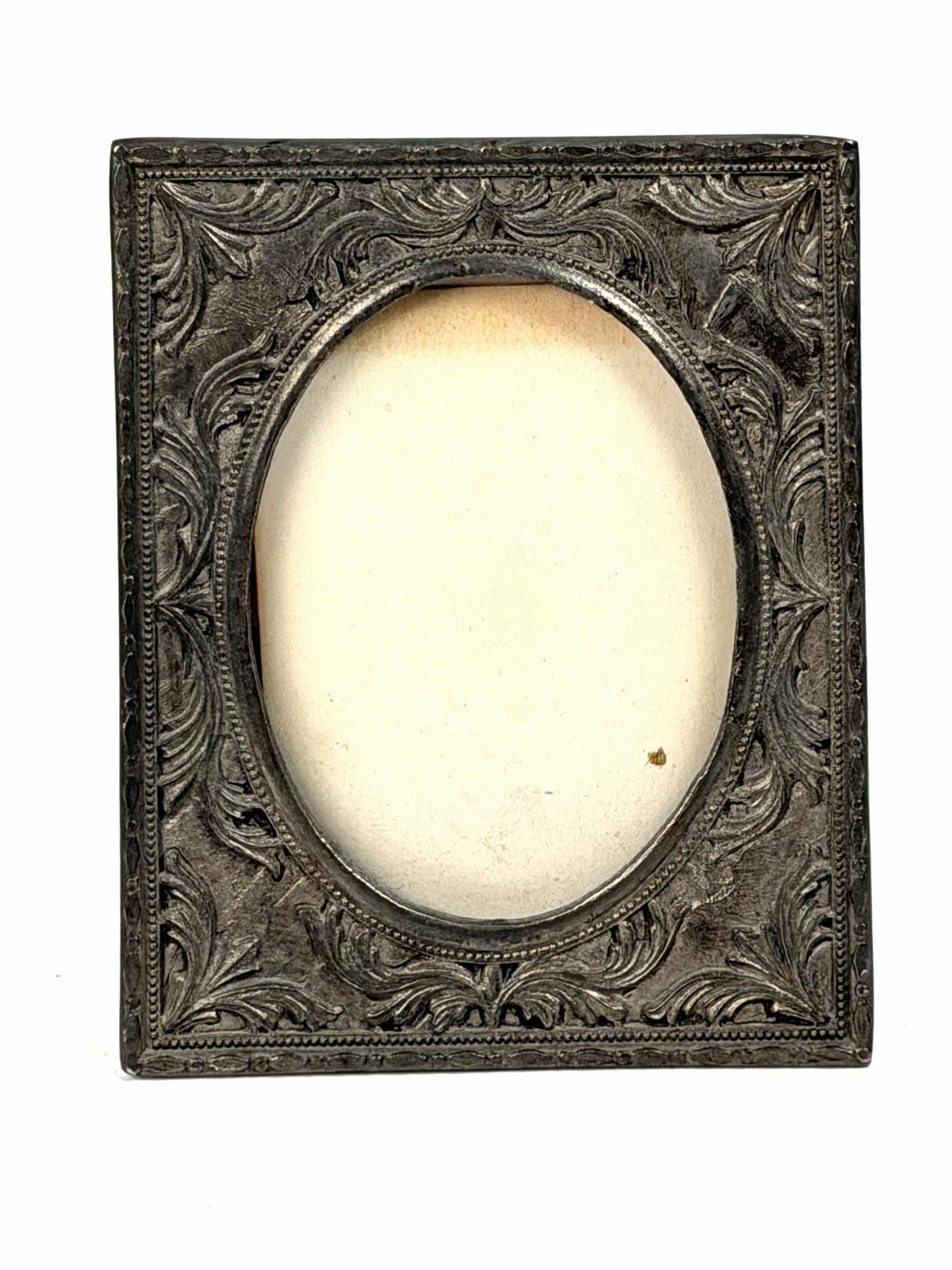 Antique Tungsten Steel Ornate Silver Picture Frame Scrollwork Easel Back 3.5x5