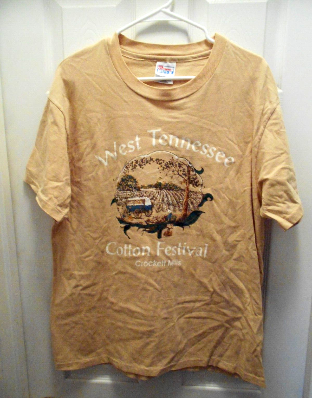 Vintage 90s West Tennessee Tourist Shirt Single Stitch Tan Cotton Festival LRG