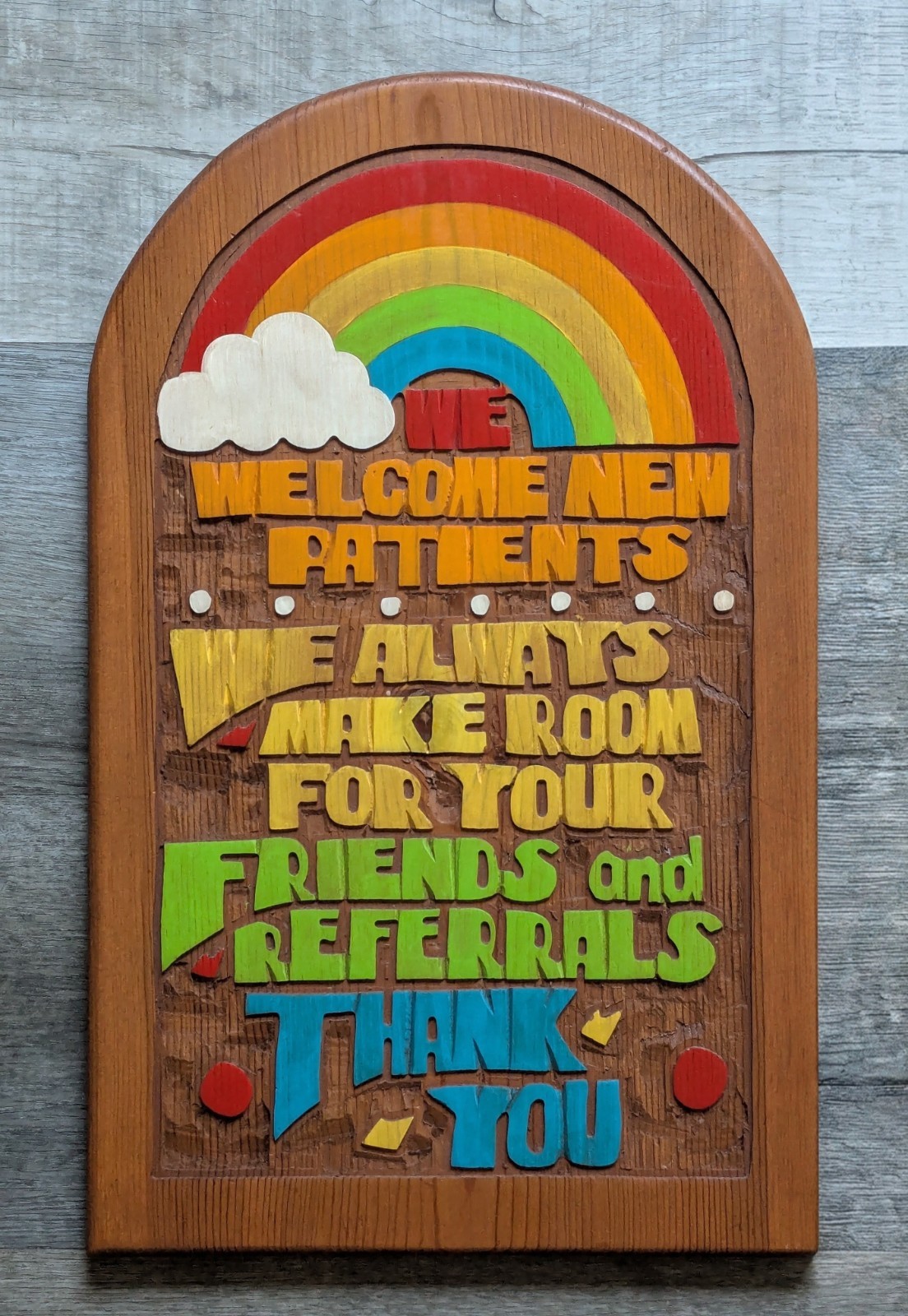 Vintage Large 1970s Hand Carved & Painted Wood Office Welcome Sign Hard To Find