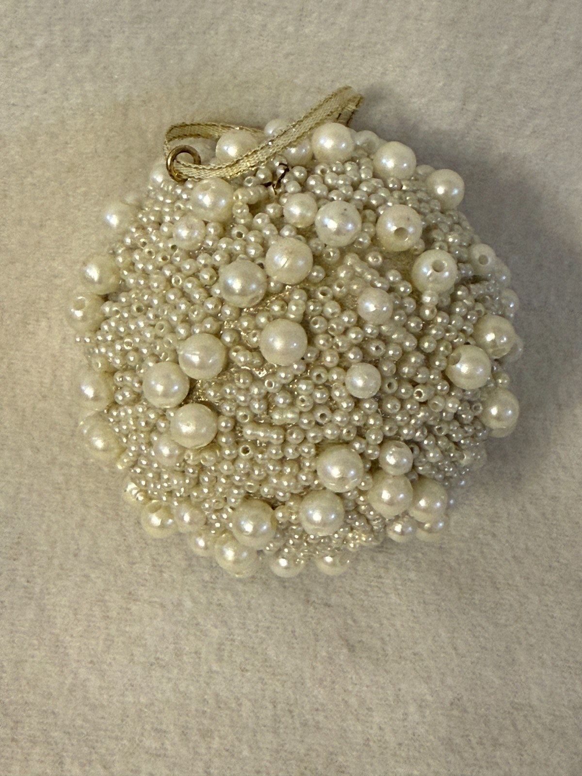 Pearl Beaded Christmas Ornament white cluster ball handmade holiday decor