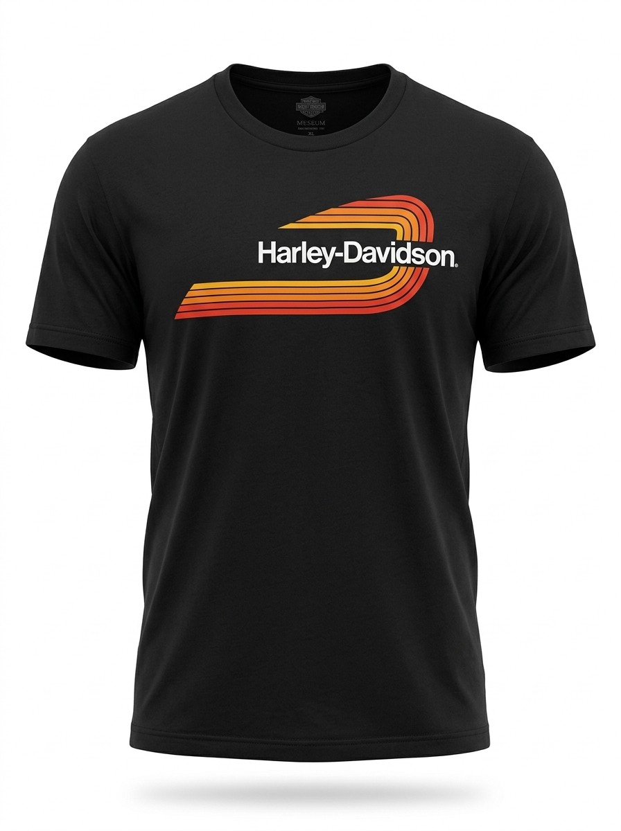 Harley Davidson Museum Retro Stripe Graphic T Shirt Unisex XL Black Orange Red V