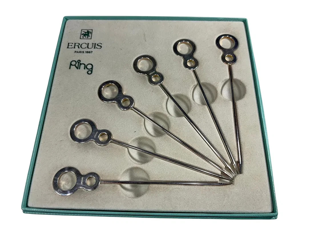 Vintage ERCUIS France Silverplated Cocktail Hors D\'cenvre Picks Set of 6  Box