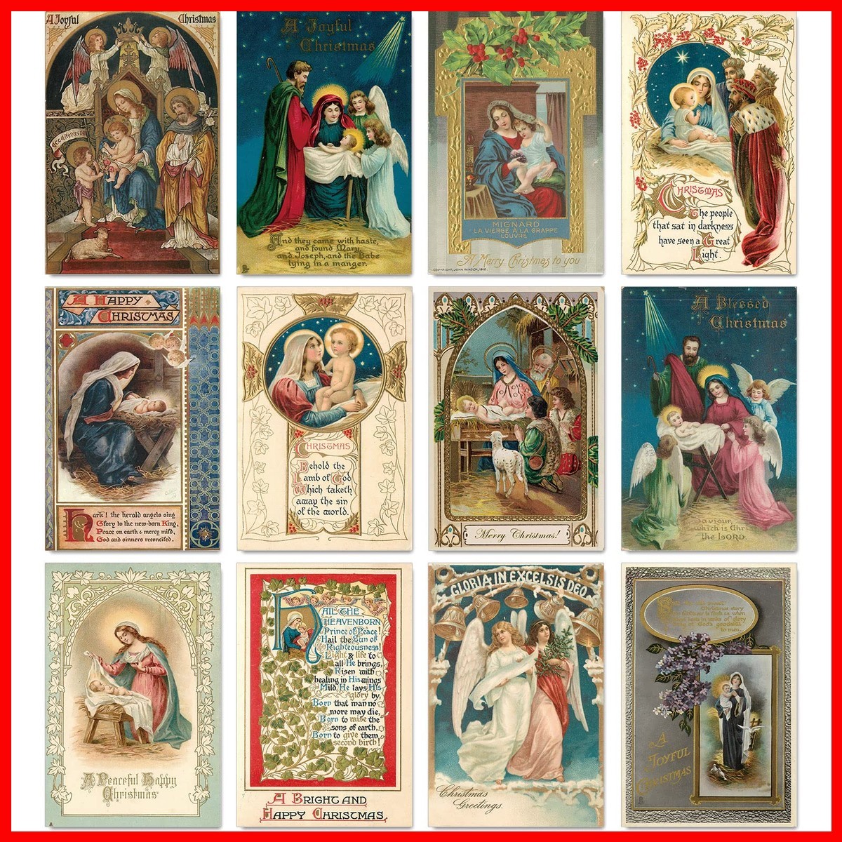 AnyDesign 48 Pack Christmas Cards Vintage 12 Designs 4 x 6 Inch