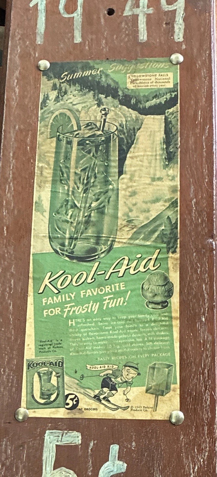 Kool-Aid 1949 Original Advertising Sign Brown/Green Wooden Display Board 5¢
