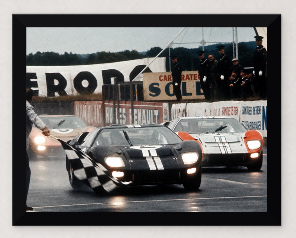 12X9 FRAMED 1966 LEMANS FORD WINS 1-2-3 FINISH PHOTO REPRODUCTION PRINT
