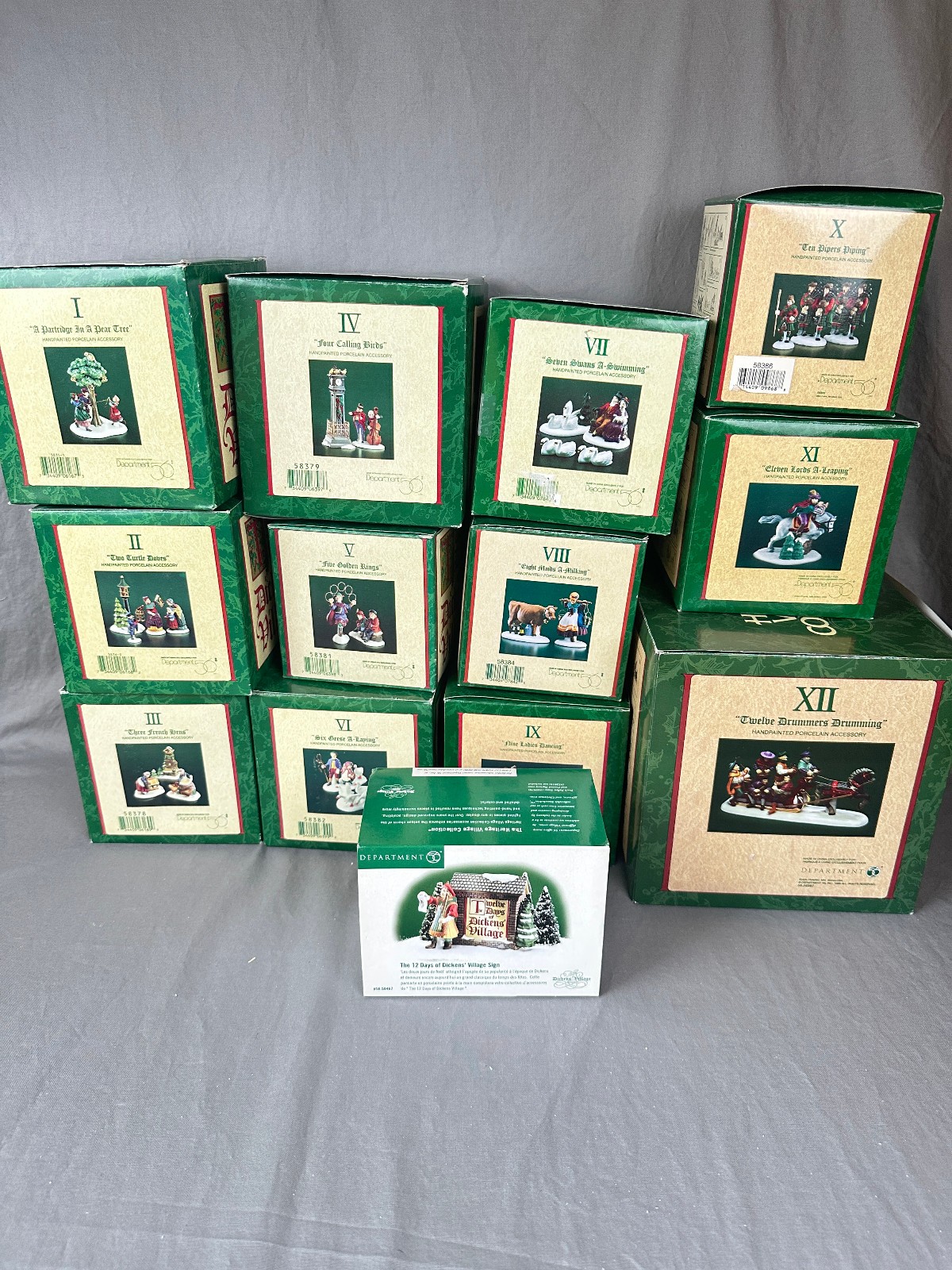 Dickens Village The Twelve Days of Christmas Complete Set Plus Sign See Details