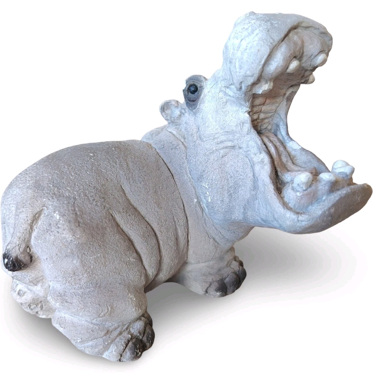 Vintage 1998 Miller Stone Resin Open Mouth Hippo Figurine Hippopotamus Statue