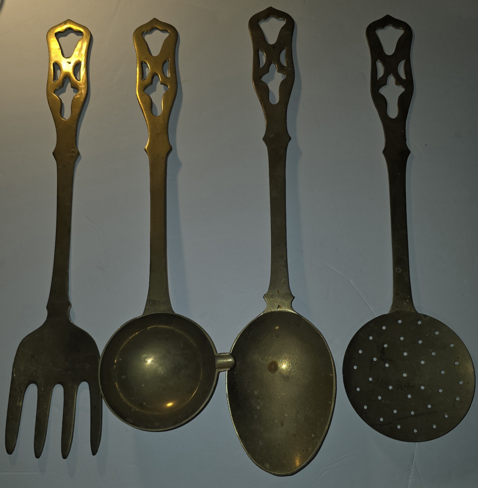 Antique Vintage Set Ornate Brass Serving Utensils Made In India French Country
