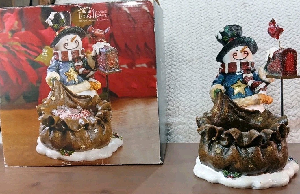 Kirkland Tinseltown - Snowman Candy Basket - Christmas Candy Dish - NEW VINTAGE 