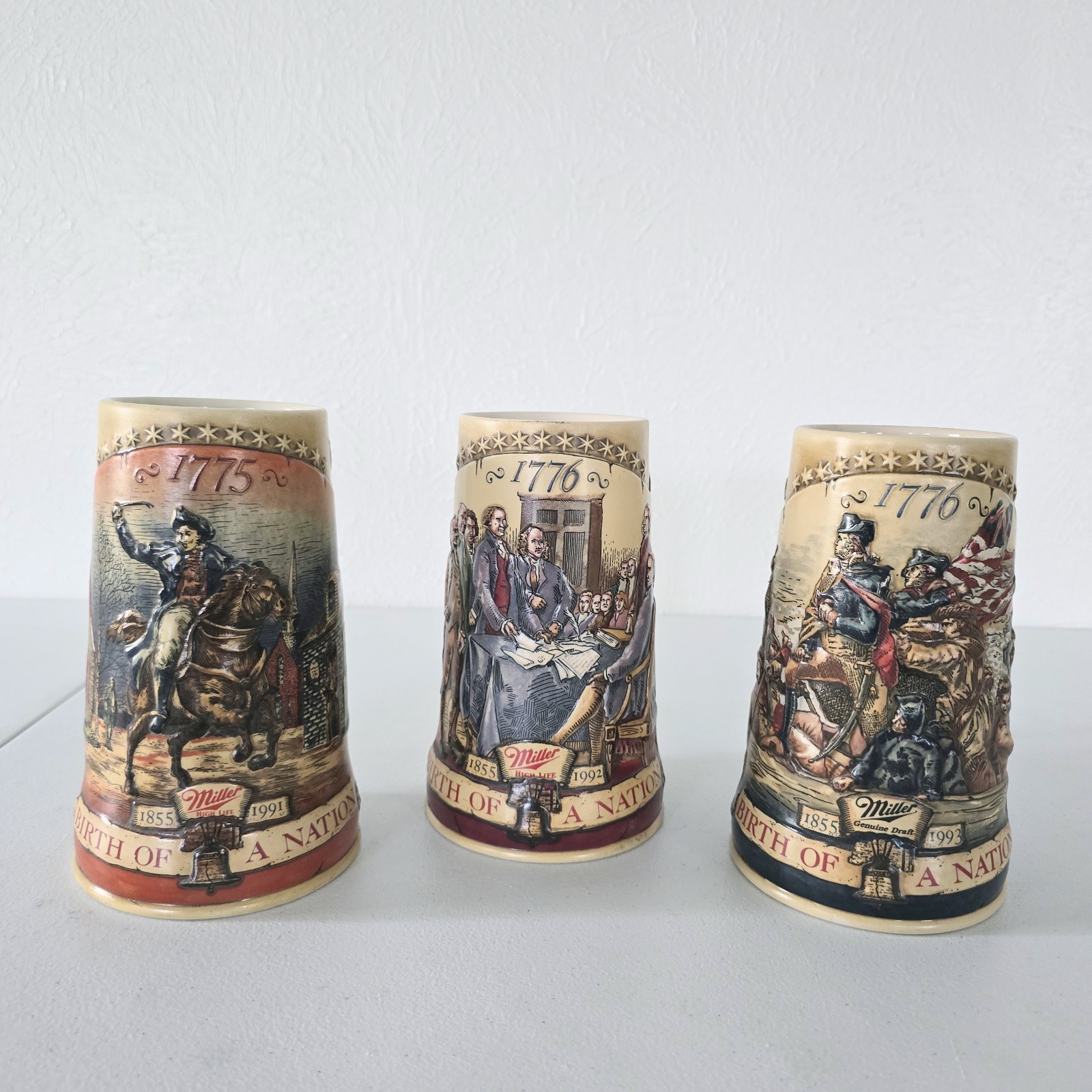 Vintage Miller Genuine Draft-Birth of a Nation Beer Steins, Set of 3 (1991–1993)