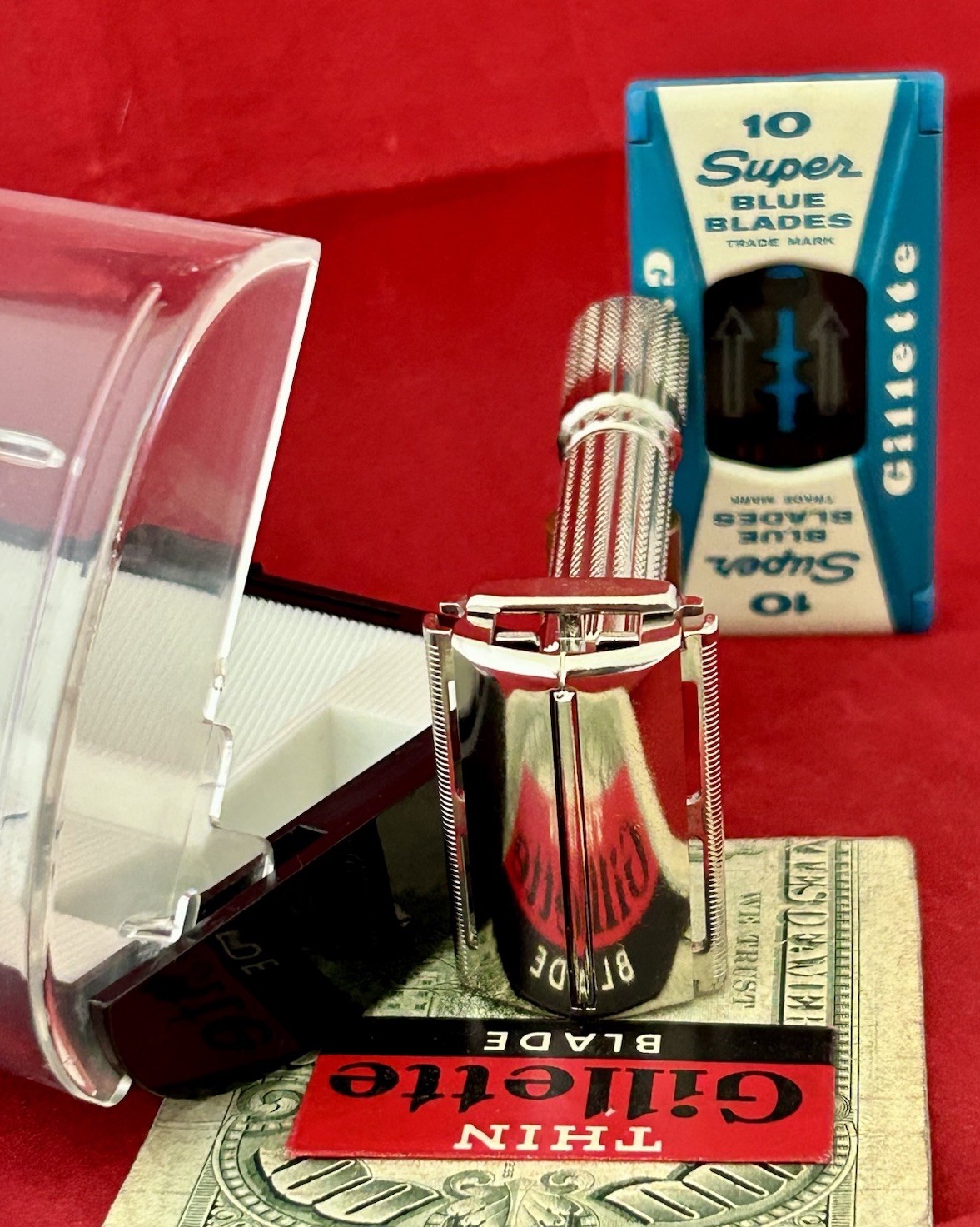 Vtg. 1960 GILLETTE 195 Adjustable Fat Boy Razor Case Dispenser NOS Blade SWEET