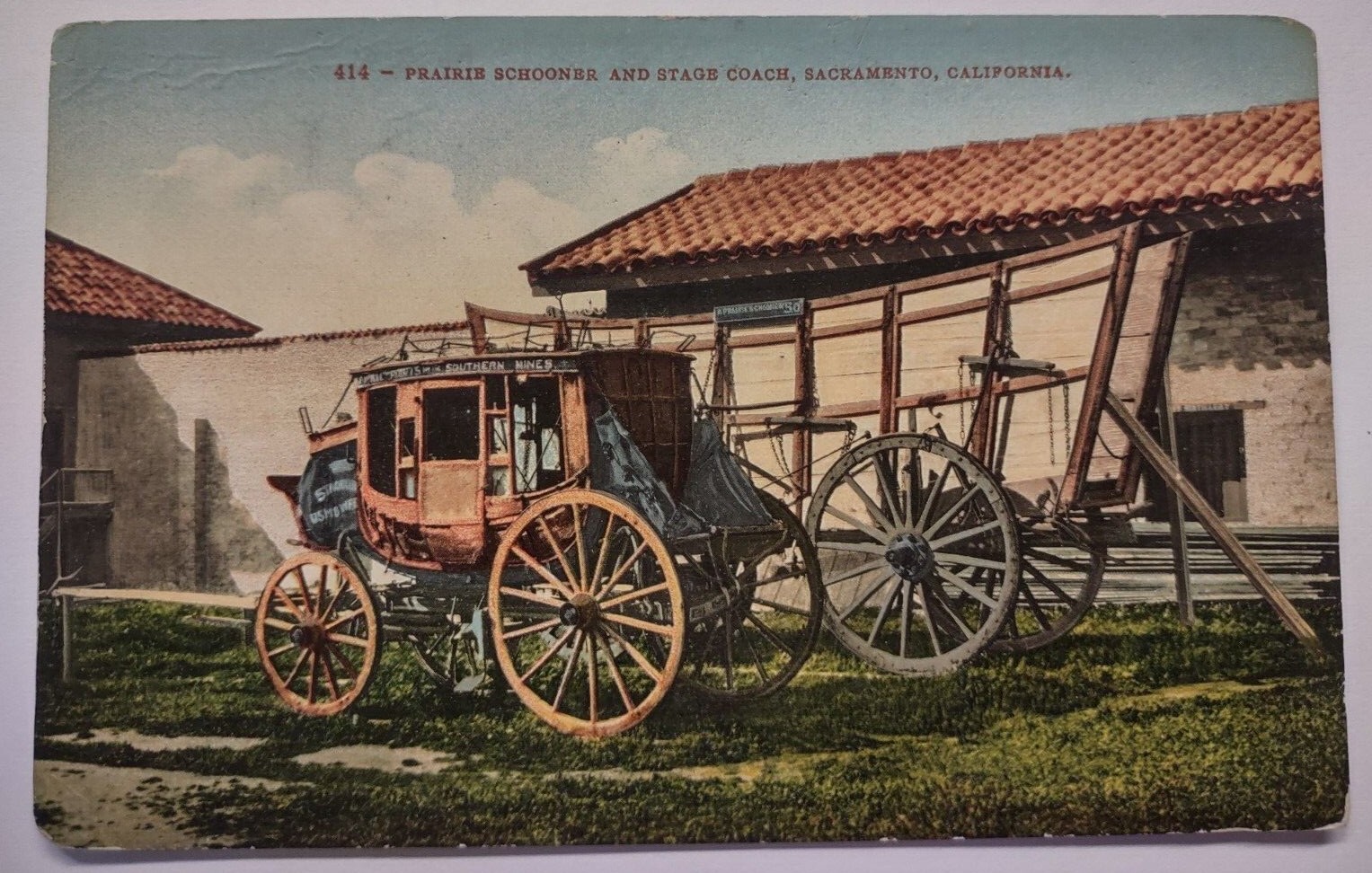 Prairie Schooner and Stage Coach Sacramento California Divided Back Postcard