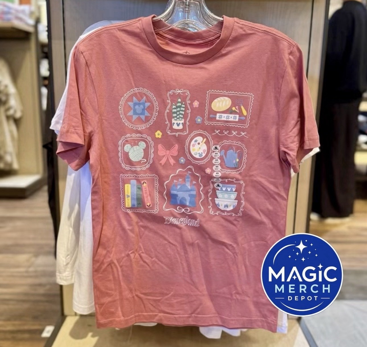 Disney Parks 2026 Disneyland Mickey Mouse Retro Stamp Grid Red T-Shirt All Sizes