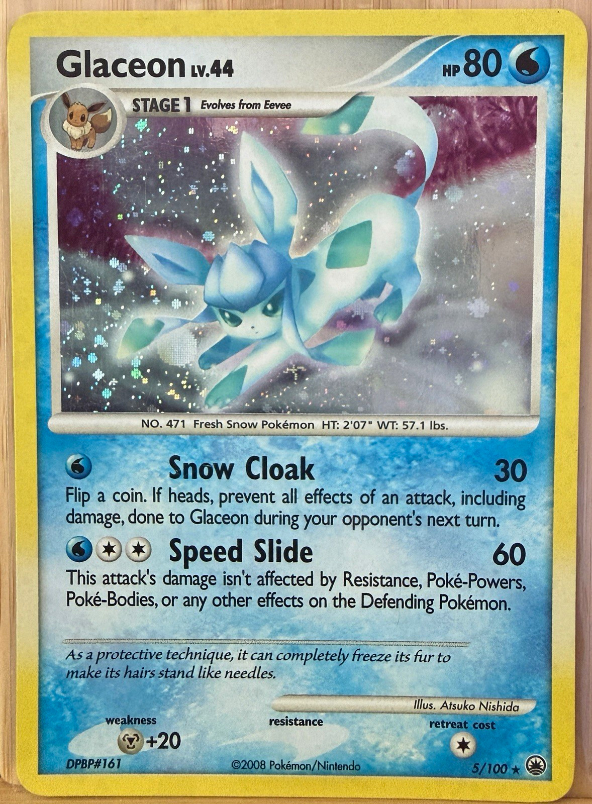 Pokémon Majestic Dawn Glaceon Holo 5/100 2008 English Trading Card - LP+