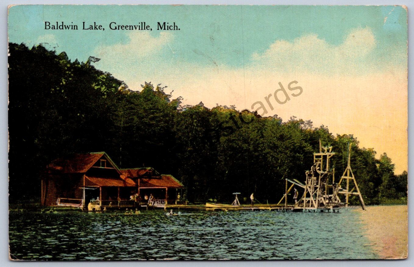 K51/ Greenville Michigan Postcard c1910 Baldwin Lake Swimming Dive 294