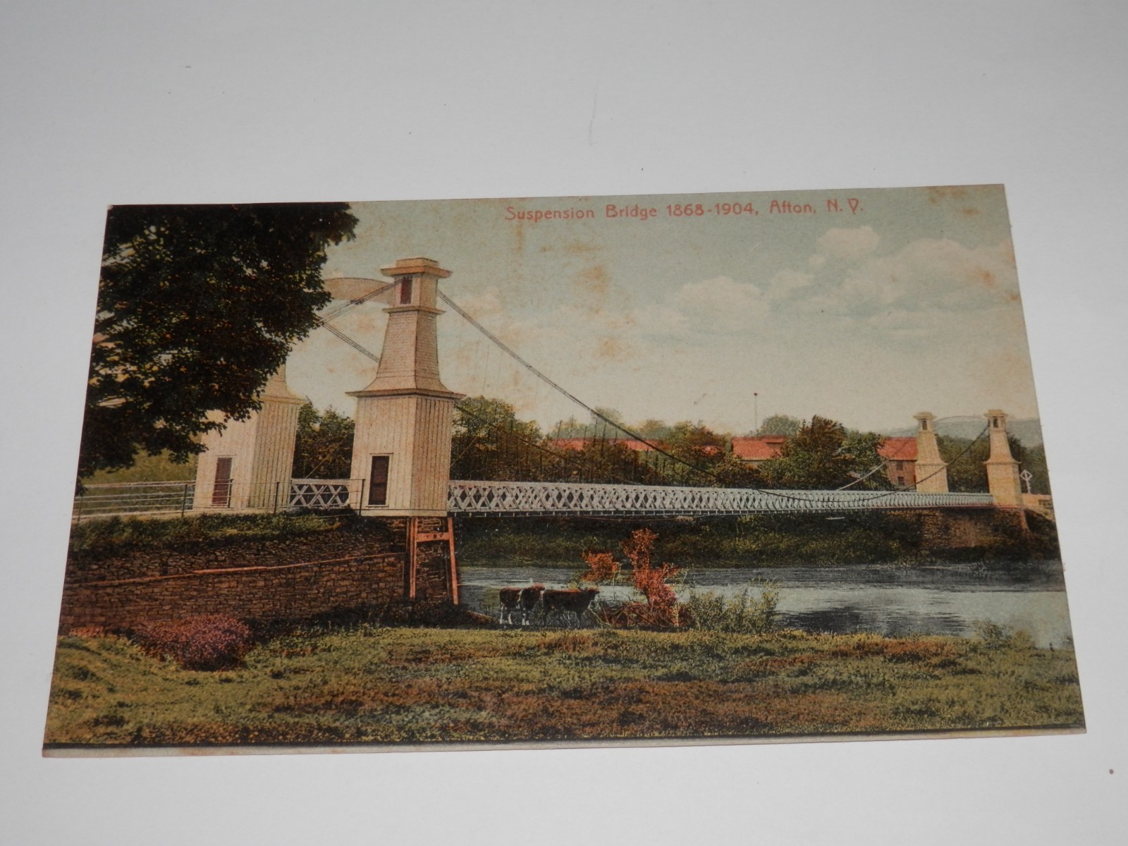 AFTON NY - 1907-1915 ERA POSTCARD - SUSPENSION BRIDGE - CHENANGO COUNTY